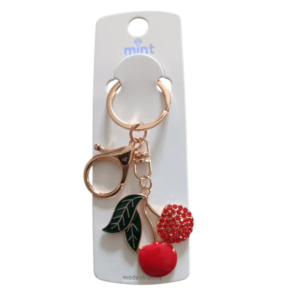 Bling Rhinestone Cherry Keychain Purse Backpack Charm